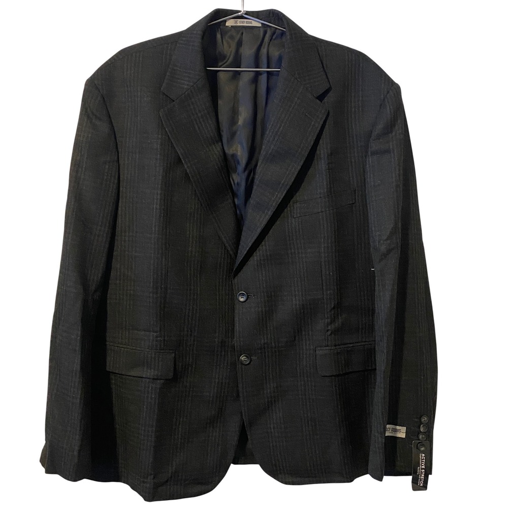 Stacy Adams Mens Charcoal Black Glen Check Blazer Jacket 52R SMJ800H1-02# NEW